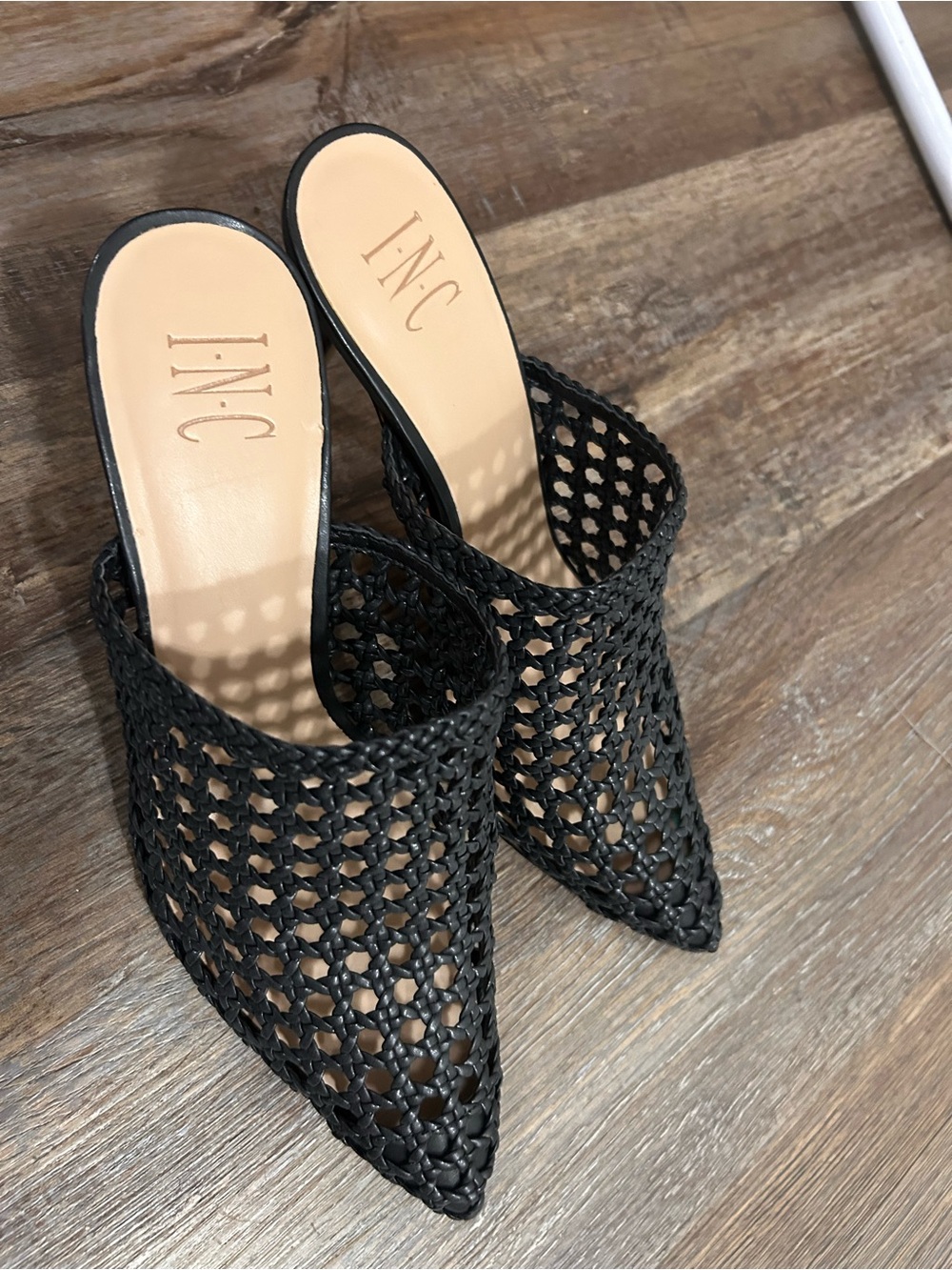 INC International Concepts Black Woven Pointed-Toe Mules